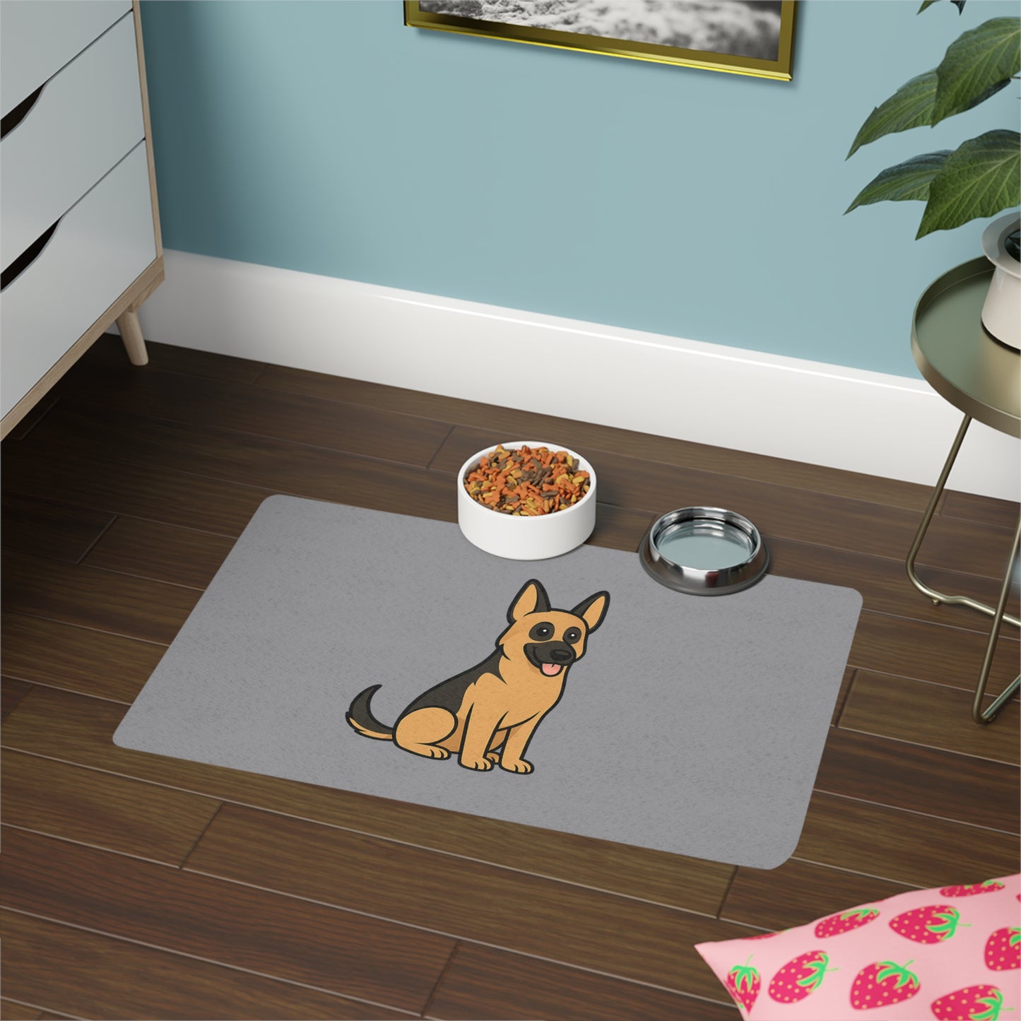 Cartoon German Shepherd Pet Placemat – Durable, Easy to Clean Dog Feeding Mat