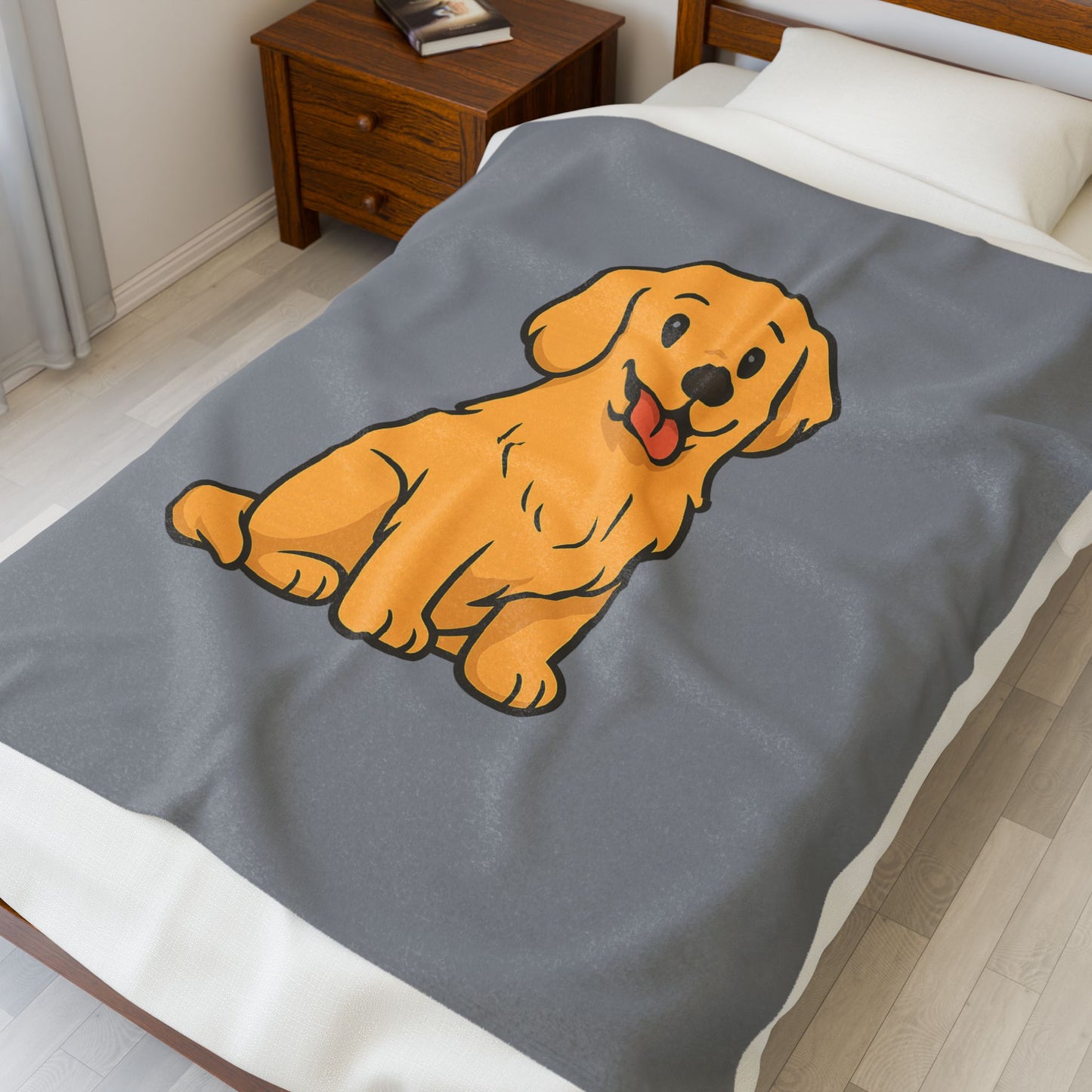 Cartoon Golden Retriever Plush Blanket – Cozy Dog Lover Gift