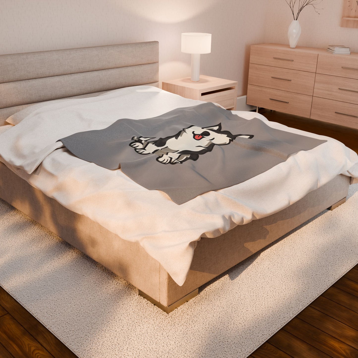 Cartoon Husky Plush Blanket – Soft & Cozy Throw