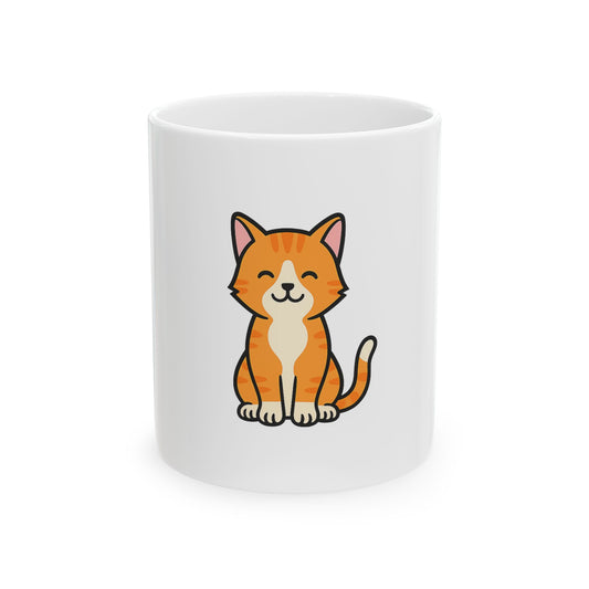 Cartoon Orange and White Cat Mug – Cute Coffee Cup for Cat Lovers