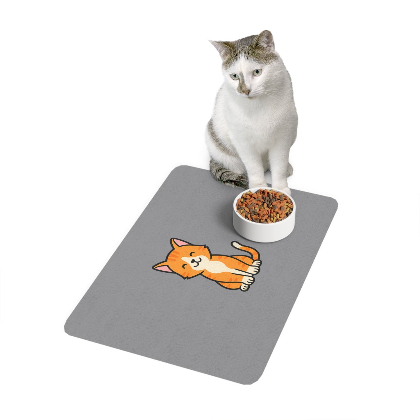 Cartoon Orange and White Cat Placemat – Cute Pet Feeding Mat