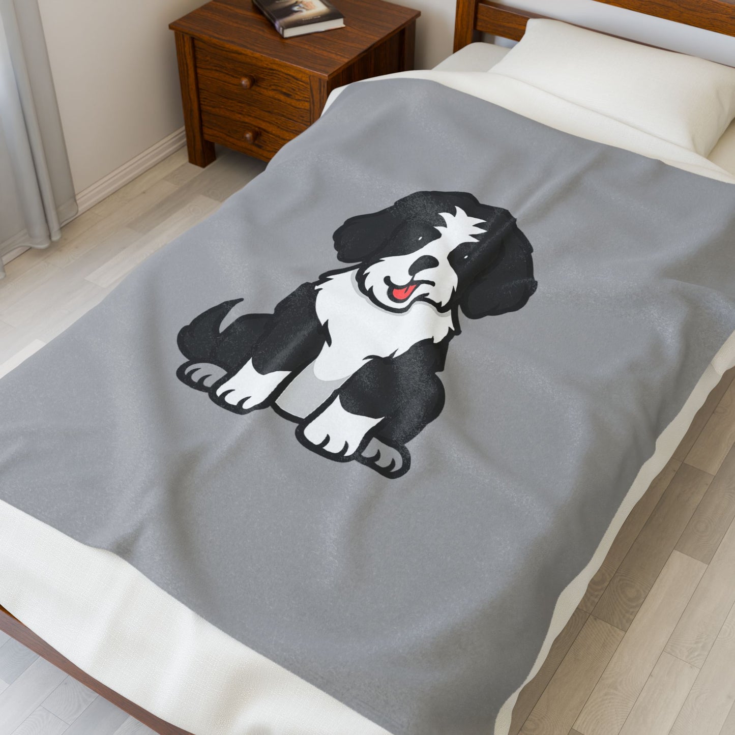 Cartoon Bernedoodle Plush Blanket – Cozy Dog Lover Throw