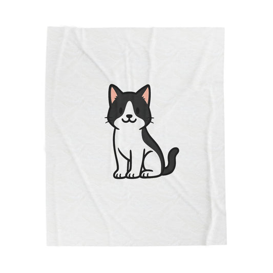 Cartoon Black and White Cat Plush Blanket – Cozy Feline Lover Throw