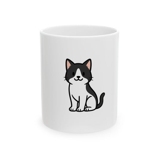 Cartoon Black and White Cat Mug – Cute Cat Lover Coffee Cup