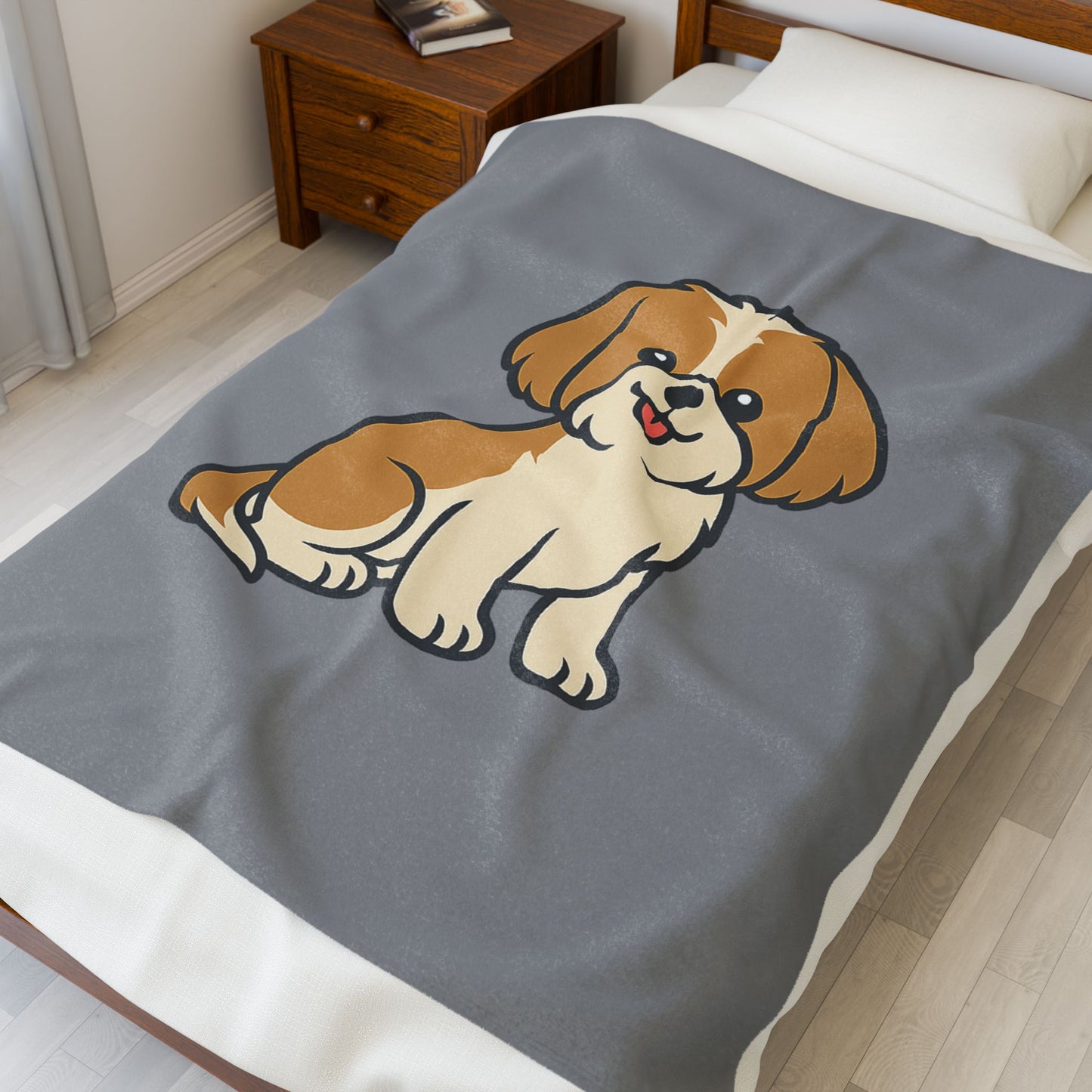 Cartoon Shih Tzu Plush Blanket – Soft & Cozy Throw
