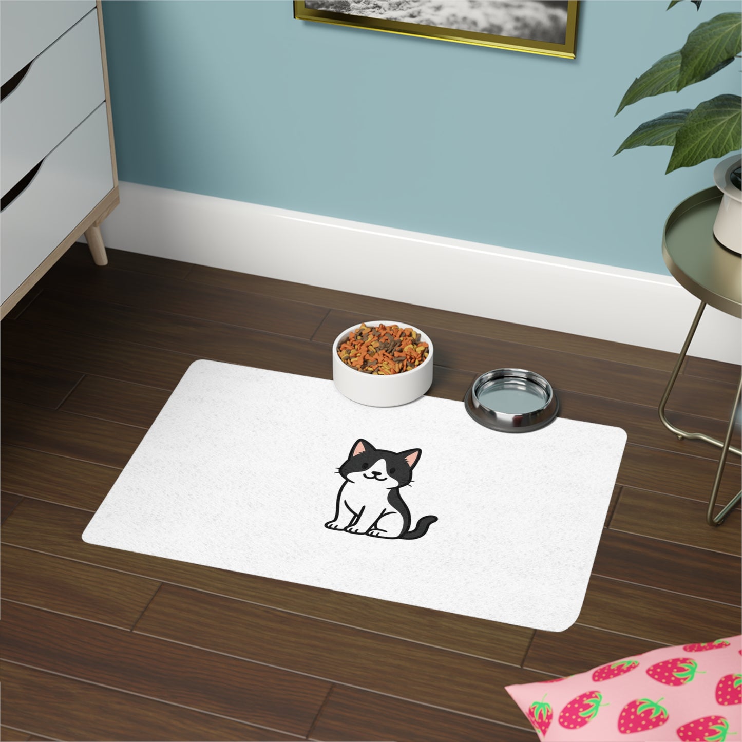 Cartoon Black and White Cat Placemat – Cute Pet Feeding Mat