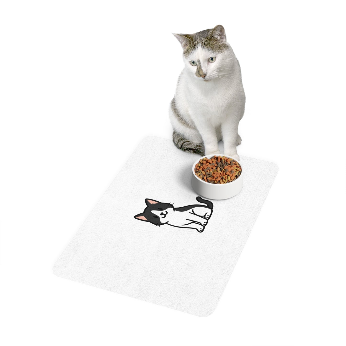 Cartoon Black and White Cat Placemat – Cute Pet Feeding Mat