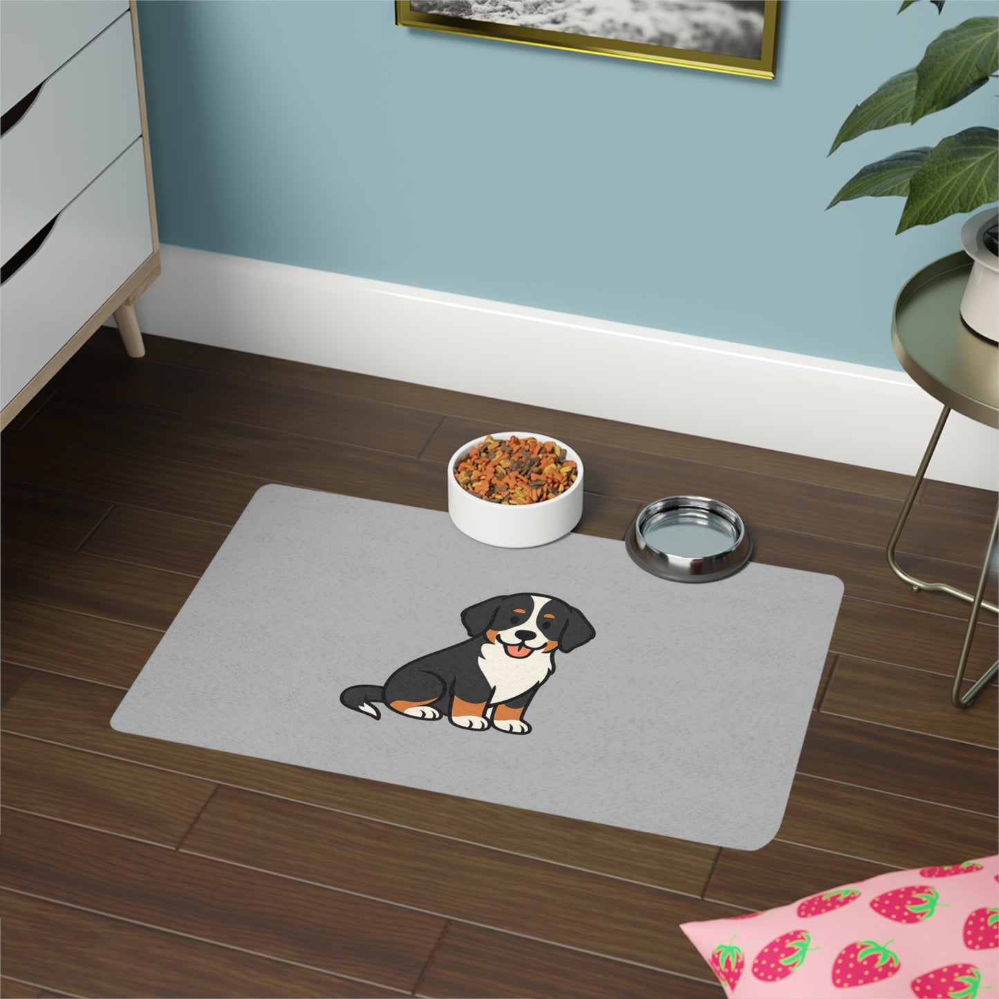Cartoon Bernese Mountain Dog Pet Placemat – Cute Black & White Dog Design